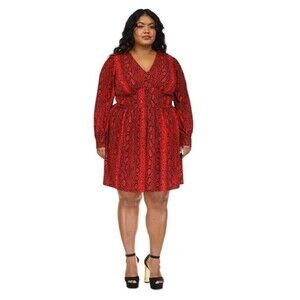 Michael Kors Women's Plus Size Snakeskin-Print Mini Dress Red Crimson Size2X